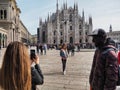 Duomo square and Vittorio Emanuele passage crowded with tourists Royalty Free Stock Photo