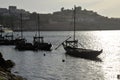 Duoro river at Porto, Portugal. Traditional boats at sunset