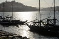 Duoro river at Porto, Portugal. Traditional boats at sunset