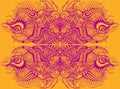 Duotone abstract pattern with psychedelic colorful fantastic ornament. Decorative purple outline, isolated on orange