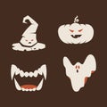 Duotone Cartoon halloween symbols set. Smiley and evil emotions