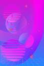 Duotone 3d abstract geometric background, synthwave, futuristic concept, circles above the grid, bright neon blue, pink and orange