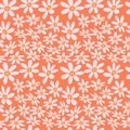 Duotone seamless pattern with little flowers. Cute groovy distorted daisy elements, fun modern flat vector illustration