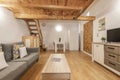 Duplex loft with wooden structure to support the upstairs bedroom