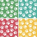 Set of multicolored vector backgrounds with paw print. Duplicate patterns and textures can be used for printing onto fabric, web