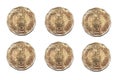 A duplicate of six india two rupee coins