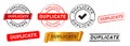 Duplicate stamp copy reproduction rectangle circle shape black red color banner emblem sticker