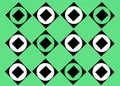 Duplicates of alternate white and green circles in between a bigger and a smaller black square