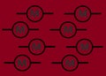 Duplicates of the electrical electronic symbol of the motor component bright maroon red backdrop