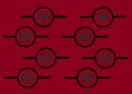 Duplicates of the electrical electronic symbol of the motor component bright maroon red backdrop