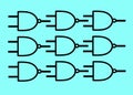 Duplicates of the electrical electronic symbol of the Nand Gate aqua light blue backdrop