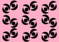 Duplicates of a pair of bold black offset eyes shapes symbols pink rose backdrop