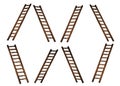 Duplicates of a working ladder leaned at an angle against a white backdrop