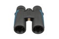 Durable black and blue roof prism binoculars on a clean white back Royalty Free Stock Photo