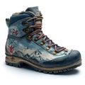 Used Hiking Boots with Mountain Artwork Royalty Free Stock Photo