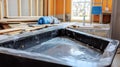 Durable Shower Base Installation Black Waterproofing Membrane in a House Under Construction Royalty Free Stock Photo
