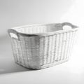 Durable Woven Plastic Laundry Basket Handles Empty Form White Background Angled Side Soft Light Texture Visibility Royalty Free Stock Photo