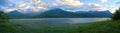 The Durance river in French Alps. panorama with blue Mountains in Background Royalty Free Stock Photo