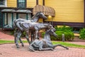 Durango Co USA - Statue of three beautiful horses outside historic train station in downtown Durango