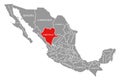 Durango red highlighted in map of Mexico Royalty Free Stock Photo