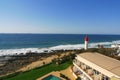 Durban boardwalk along Indian Ocean and Umhlanga lighthouse in Umhlanga Rocks, a seaside town in the northern suburbs of Durban