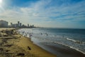 Durban golden mile beach with white sand and skyline South Africa