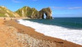 Durdle door and the big waves, filmed from the beach, Dorset, England