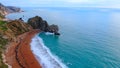 Durdle Door at the Jurassic coast in England - aerial view Royalty Free Stock Photo