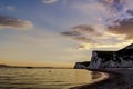 Durdle door - sunset - tourist place Royalty Free Stock Photo