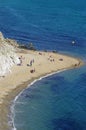 Durdle Door, one of the Jurassic Coast`s most iconic landscapes during summer season