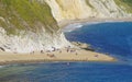 Durdle Door, one of the Jurassic Coast`s most iconic landscapes during summer season