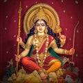 Durga Hindu goddess on red background generative AI