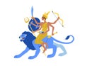 Durga riding a lion. An ancient Hindu goddess. Royalty Free Stock Photo