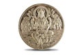 Durga, Saraswati or laxmi silver coin isolated on white background . indiaan god