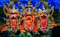 Durgapur, West Bengal, India. July 2018. Idols of Jagannath Balaram Suvadra at Rath Yatra Festival during Night. Rath Yatra is a v