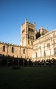 Medieval stone cathedral with cloisters. Exterior facade view. Durham Cathedral World Heritage Site