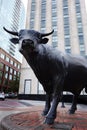 DURHAM,NC/USA - 10-23-2018: The bull statue in downtown Durham, NC