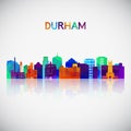 Durham skyline silhouette in colorful geometric style.