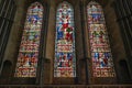 Durham, UK - 12 July, 2023: Colourful stained-glass windows in Durham Cathedral, England
