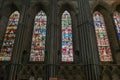 Durham, UK - 12 July, 2023: Colourful stained-glass windows in Durham Cathedral, England