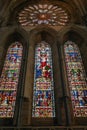 Durham, UK - 12 July, 2023: Colourful stained-glass windows in Durham Cathedral, England