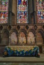 Durham, UK - 12 July, 2023: Colourful stained-glass windows in Durham Cathedral, England