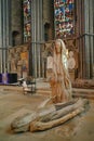 Durham, UK - July 12, 2023: The Pieta, a wooden sculpture of the Christ and mother Mary. Durham Cathedral, England