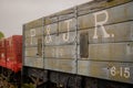 Durham UK: June 2022: Tanfield Railway Station train tracks and vintage freight train carriages