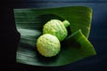 Durian buns in shape of durian served on banana leaf