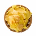 Durian chips fried snack fruit In the basket, Durian crispy fruit chips isolated on white background