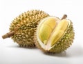 Durian fruit with cut in half isolated on white background Royalty Free Stock Photo