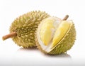 Durian fruit with cut in half isolated on white background Royalty Free Stock Photo