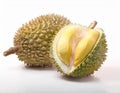 Durian fruit with cut in half isolated on white background Royalty Free Stock Photo