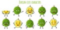 Durian fruit cute funny cheerful characters with different poses and emotions